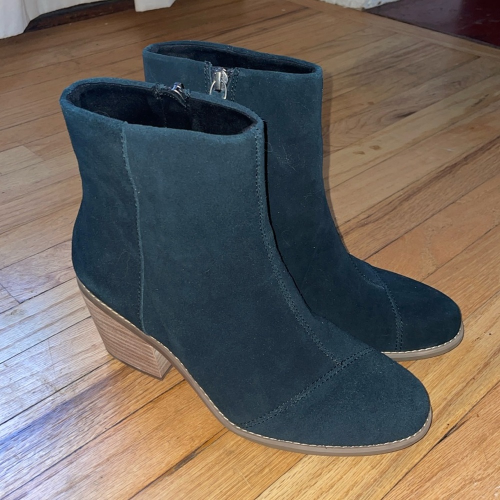 Toms Block Heel Black Suede Boot
